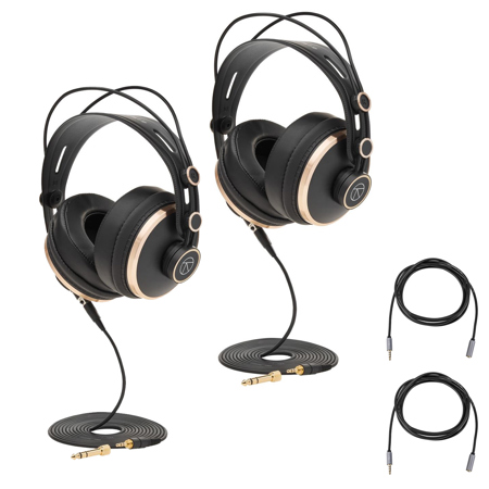 Turnstile Audio 2 Pack Passenger Series TAPH700 Professional Closed-Back Studio Monitoring Headphones, Bundle with 2x H&A Stereo Mini Male to Stereo Mini Female Headset Extension Cable 10'