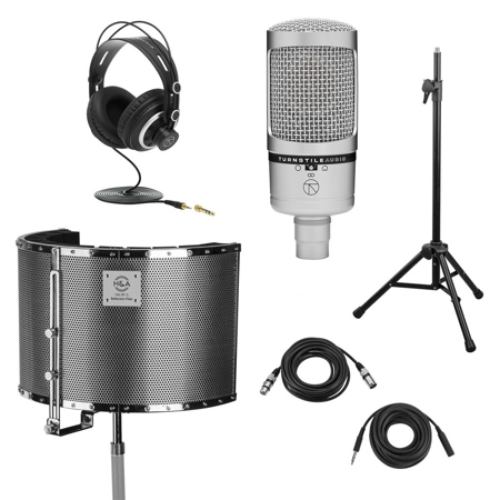 Turnstile Audio Concourse Series TAC700 Multi-Pattern Condenser Microphone, Bundle with H&A Reflection Filter, Silver