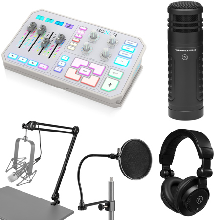 TC Helicon GoXLR 4-Channel USB Streaming Mixer, White, Bundle with TAP500 Microphone and TAPH100 Headphones