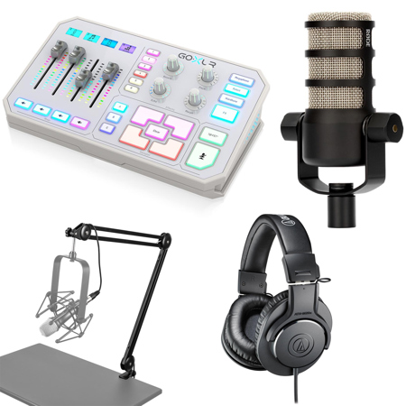TC Helicon GoXLR 4-Ch USB Streaming Mixer,White w/PodMic Mic,ATH-M20x Headphones