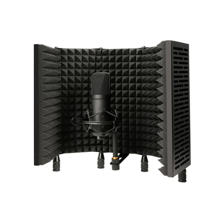 Technical Pro Professional Vocal Isolation Reflection Sound Shield, Black Aluminum, Black Foam