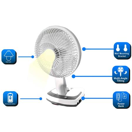 Technical Pro OF6W Rechargeable Desk/Wall Fan with LED Work Lamp and Powerbank