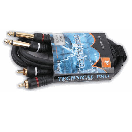 Technical Pro CDQR183 3' Dual 1/4" to Dual 1/4" Audio Cable, 18 Gauge
