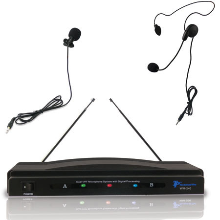 Technical Pro WM240 Professional VHF Dual Signal Microphone System, Black