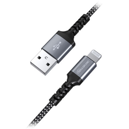 Tera Grand 4' Apple C89 MFi Certified Lightning to USB Braided Cable with Aluminum Housing, Black/White