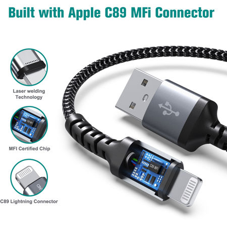Tera Grand 4' Apple C89 MFi Certified Lightning to USB Braided Cable,Black/White