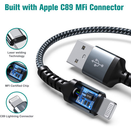 Tera Grand 4' Apple C89 MFi Lightning to USB Braided Cable, Green/Silver