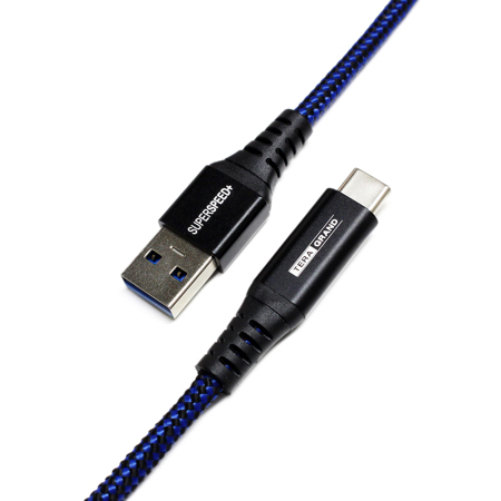 Tera Grand 3' USB 3.1 Generation 2 USB-C to A Braided Cable, Black/Blue