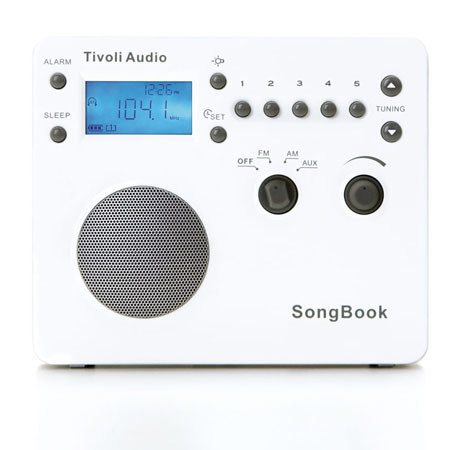 Tivoli Audio SongBook SBWS AM/FM Travel Radio, High Gloss White/Silver