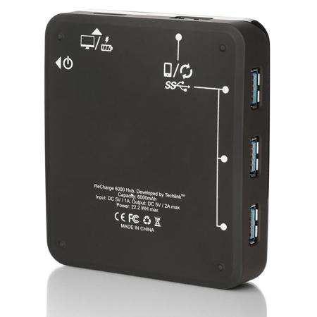 Techlink Recharge 6000mAh Li-polymer Power Bank, 4-port SuperSpeed USB 3.0 Hub
