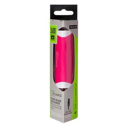 Techlink Recharge 2600mAh Li-polymer USB Charger, Pink