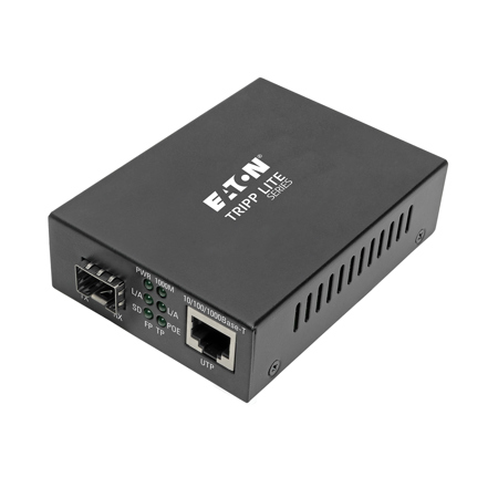 Tripp Lite N785-P01-SFP Gigabit SFP Fiber to Ethernet Extender with PoE+, Black