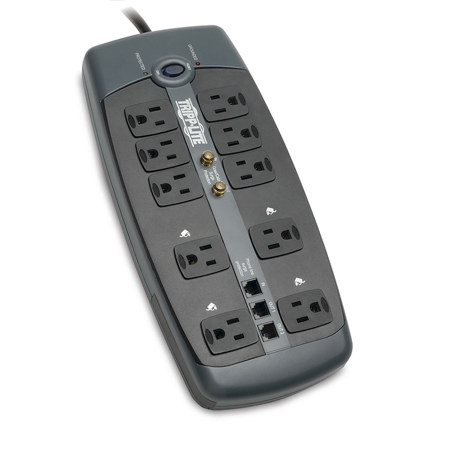Tripp Lite TLP1008TELTV 10-Outlet Tel/Modem/Coax Surge Protector with 8' RJ11 Cord, Black