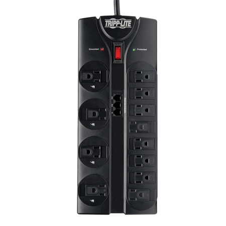 Tripp Lite TLP1208TEL 12-Outlet Surge Protector with 8' RJ11 Telephone Cord, Black