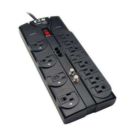 Tripp Lite TLP1208TELTV 12-Outlet Tel/Modem/Coax Surge Protector with 8' Cord, Black