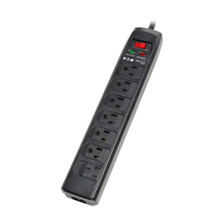 Tripp Lite TLP706TELC 7-Outlet Tel/Modem Surge Protector with 6' Cord, Black