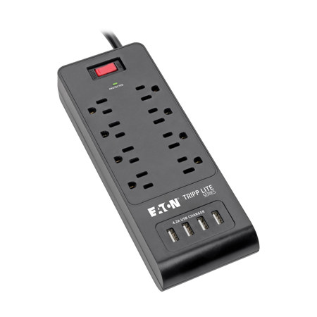 Tripp Lite TLP864USBB 8-Outlet Surge Protector with 6' Cord, 4x USB Ports, Black