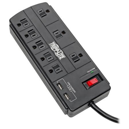 Tripp Lite TLP88USBB 8-Outlet Surge Protector with 2x USB Ports, 8' Cord, 1200 Joules, Black