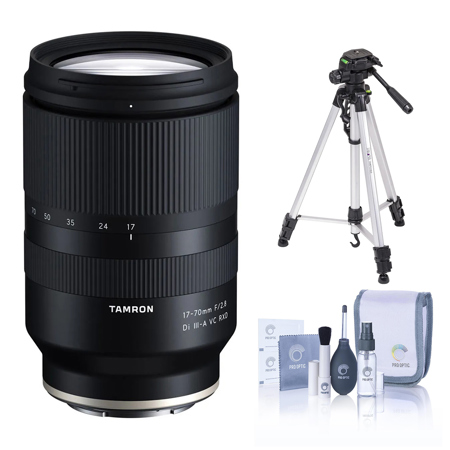 Tamron 17-70mm f/2.8 Di III-A VC RXD Lens for Fujifilm X, Bundle with 3-Section Aluminum Tripod and Cleaning Kit