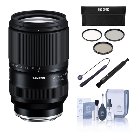 Tamron 25-200mm f/2.8-5.6 Di III VXD G2 Lens for Sony E, Bundle with 67mm Filter Kit, Lens Cap Tether, Pen Lens Cleaner and Cleaning Kit