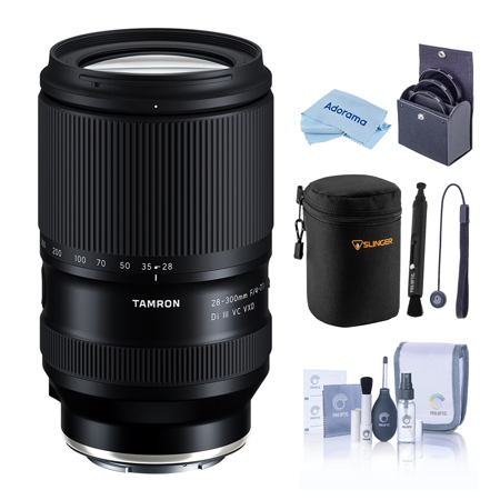 Tamron 28-300mm f/4-7.1 Di III VC VXD Lens for Sony E, Black, Bundle with 67mm Filter Kit, Lens Case, Cleaning Kit, Lens Cap Tether and Cleaning Cloth