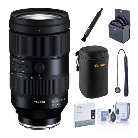 Tamron 35-150mm f/2-2.8 Di III VXD Lens for Sony E Bundle with 82mm Filter Kit, 82mm VND Filter, Lens Case, Lens Cleaner, Cleaning Kit, Universal Lens Cap Tether