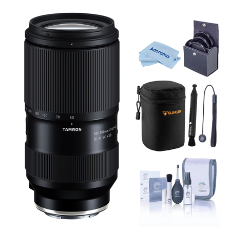 Tamron 50-300mm f/4.5-6.3 Di III VC VXD Lens for Sony E, Black, Bundle with 67mm Filter Kit, Lens Case, Cleaning Kit, Lens Cap Tether and Cleaning Cloth