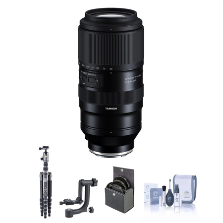 Tamron 50-400mm f/4.5-6.3 Di III VC VXD Lens for Sony E, Bundle with Vanguard VEO 3 GO 204CP CF Tripod/Monopod with Pan Head, Gimbal Head, 67mm Filter Kit, Cleaning Kit