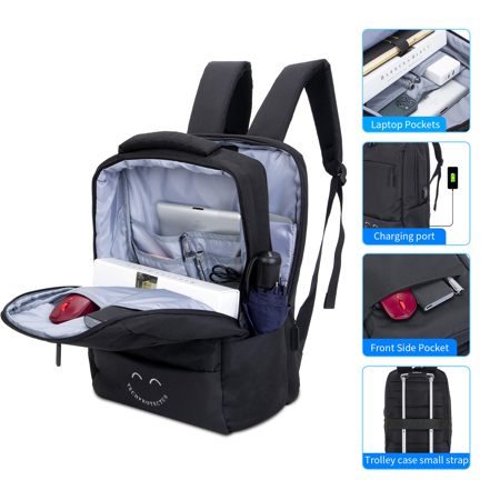 TechProtectus 15.6" Laptop Backpack with USB Charging Port, Black
