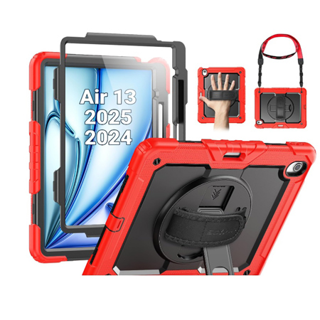 Techprotectus 360 Degree Rotatable Kickstand/Hand Strap Case for Apple iPad Air 13", Red