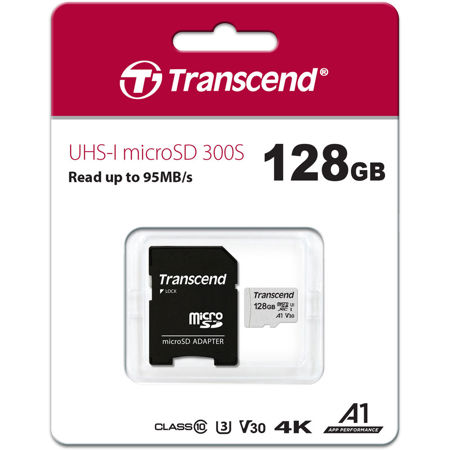 Transcend 128GB 300S UHS-I U3 microSDXC Memory Card with SD Adapter