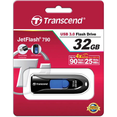 Transcend 32GB JetFlash 790 USB 3.1 Capless Flash Drive, Black