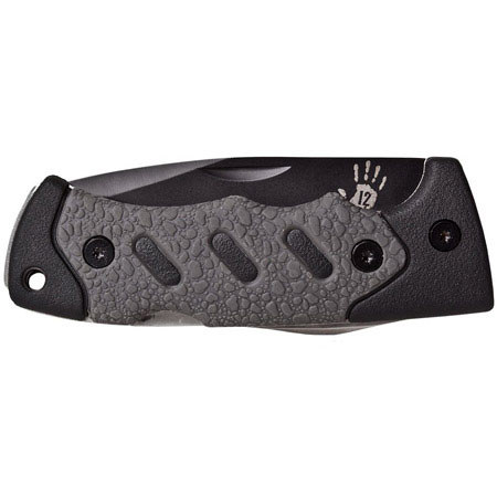 12 Survivors Folding Half Serrated Drop Point Blade Knife, Black