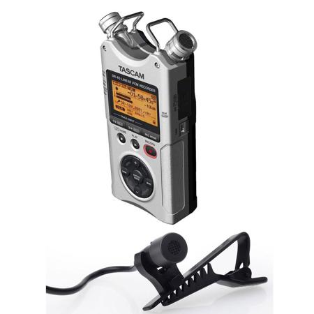 Tascam DR-40 Silver Handheld Digital Audio Recorder W/Omni Lavalierer Microphone