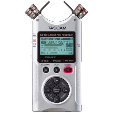 Tascam DR-40X Four-Track Digital Audio Recorder and USB Audio Interface, Silver
