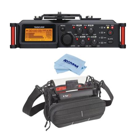 Tascam DR-70D 4-Channel Audio Recorder for DSLR Cameras, 20Hz-20KHz Frequency Response, 4 XLR/TRS Combo Jacks, Two Built-In Microphones - With K-Tek Stingray MixPro Bag with Kickstand, Microfiber Cloth