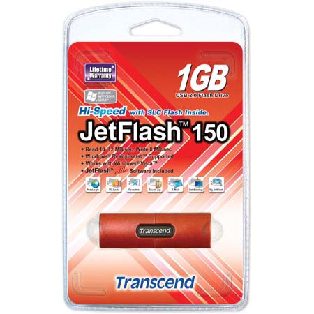 Transcend JetFlash 150 Series, 1 GB Hi-Speed Key Chain USB Flash Drive, Red
