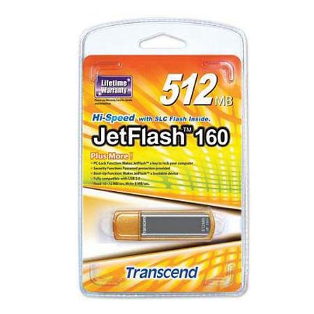 Transcend JetFlash 160 Series, 512mb Hi-Speed USB Flash Drive, Metallic Orange.