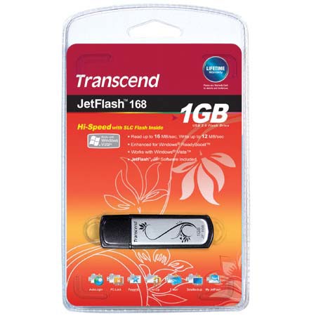 Transcend JetFlash 168 Series, 1 GB Hi-Speed USB Flash Drive with Decorative Chinese Art, Orchid.