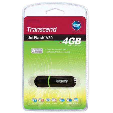 Transcend JetFlash V30 Thin Series, 4GB USB Flash Drive, Green. #TS4GJFV30