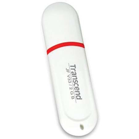 Transcend JetFlash V33 Curved Ultra Compact Series, 2 GB USB Flash Drive, White/Red