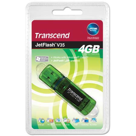 Transcend JetFlash V35 Tiny Series, 4GB USB Flash Drive, Green Apple #TS4GJFV35