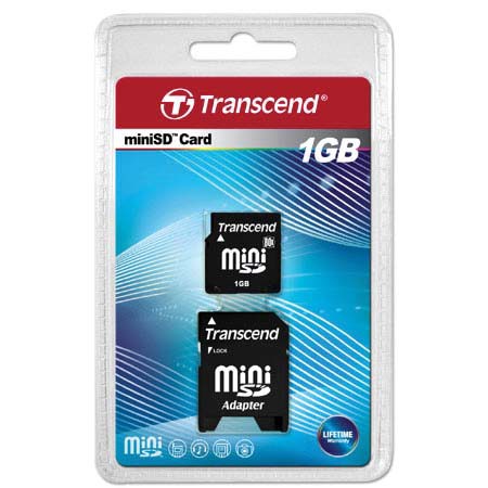 Transcend 1 GB, 80x High-Speed Mini Secure Digital (miniSD) Memory Card.