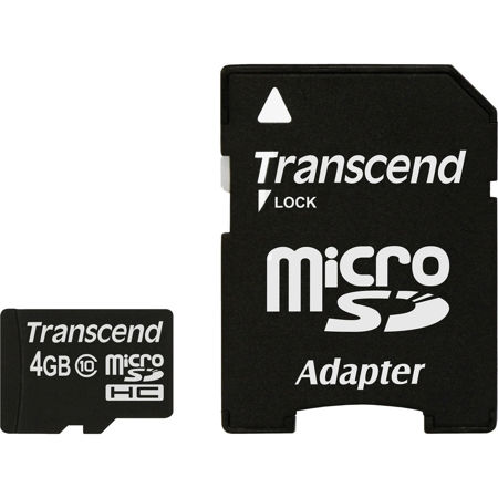 Transcend 4GB microSDHC Class 10 Memory Card with SD Adapter, MLC