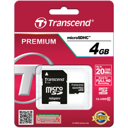 Transcend 4GB Class 10 UHS-I U1 microSDHC Memory Card SD Adapter
