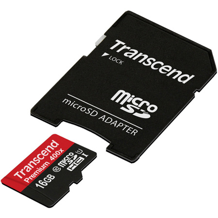 Transcend 16GB Premium Class 10 UHS-I microSDHC Memory Card with Adapter, 90MBs
