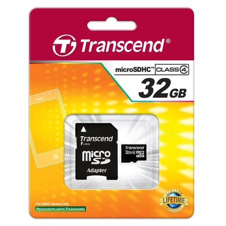 Transcend 32GB Class 4 (HD) microSDHC Memory Card + Adapter
