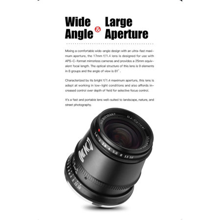TTArtisan 17mm f/1.4 Lens for Fujifilm X, Black A23B