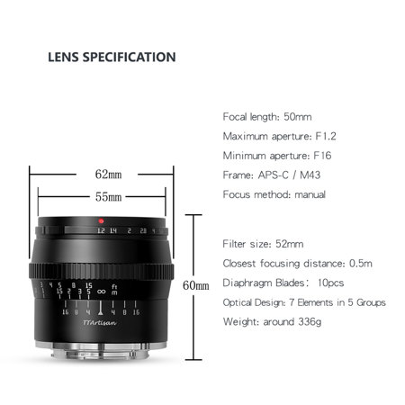TTArtisan 50mm f/1.2 Lens for Olympus/LUMIX Micro Four Thirds A19B