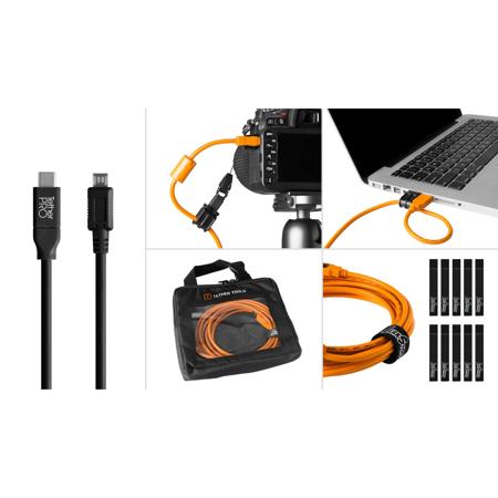 Tether Tools Starter Tethering Kit, 15' USB-C to 2.0 Micro-B 5-Pin Cable, Black